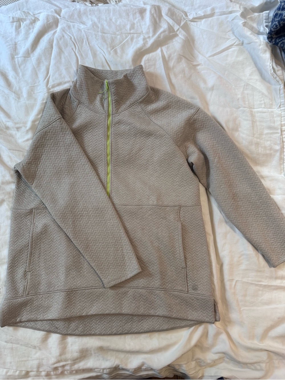 Light Gray Quarter-Zip Pullover with Lime Trim